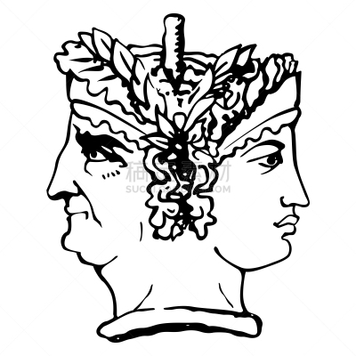 杰纳斯,远古的,高雅,罗马风格,人的头部,矢量,青年女人,绘画插图,不诚实,联系