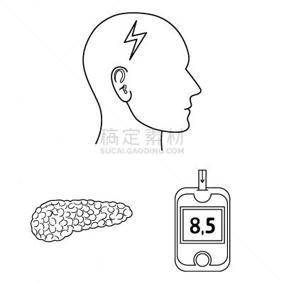 轮廓,糖尿病,计算机图标,分离着色,人,测量工具,男人,收集,布置,生病