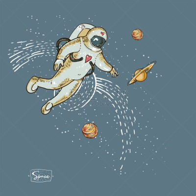 行星,宇航员,绘画插图,未来,太空,矢量,动物手,星星,复古,绘制