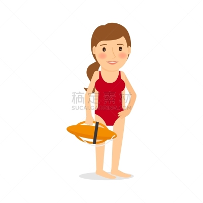女人,救生员,计算机图标,分离着色,可爱的,白色,红色,浮标,套装,图像