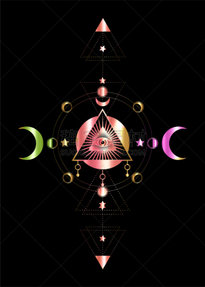 普罗维登斯,图标,动物眼睛,第三眼,炼金术,几何形状,埃及,复古,绘制