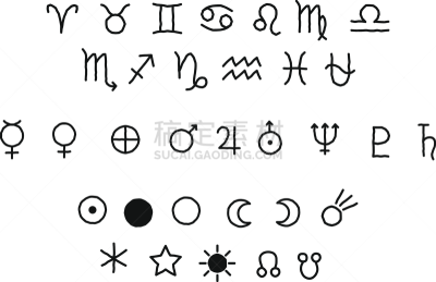 行星,十二宫图,矢量,星座,炼金术,海王星,绘画插图,太阳系,土星,远古的