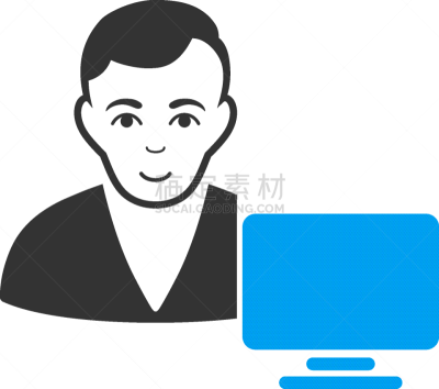 使用电脑,计算机图标,平坦的,男孩,白色背景,计算机,电子邮件,男人,办公室职员,图像