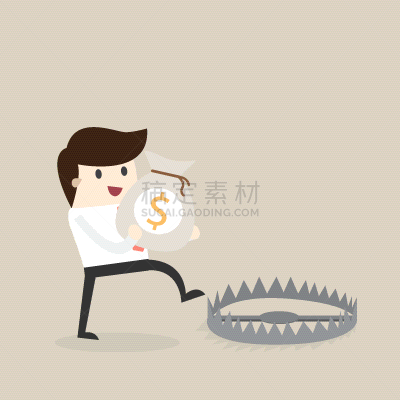 绘画插图,陷阱,男商人,矢量,拿着,钱袋,风险,商务,洞,策略