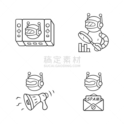 垃圾邮件,网络空间,细的,绘画插图,轮廓,电子人,符号,计算机图标,自动的,矢量