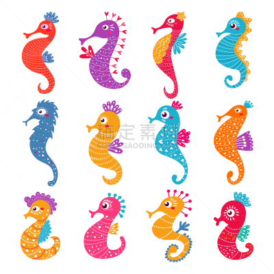 海洋,海马,性格,卡通,分离着色,鸡尾酒,华丽的,自然,渔业,收集