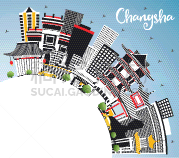 长沙,城市天际线,建筑外部,灰色,旅途,商务,云,鸟类,湖南省
