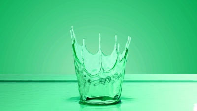 特写绿色液体。3D慢动作