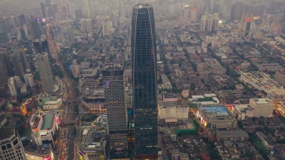 商业区的Timelapse鸟瞰
