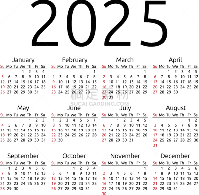 2025,日历,星期日,白色,整齐的,文字,月,信函,图像,模板