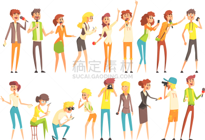 新闻记者,舞台,传媒,几何形状,电视机,简单,工作,取得,采访,坐