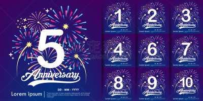 周年纪念,请柬,五周年纪念,传单,模板,品牌名称,绘画插图,白色,放焰火