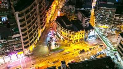 延时 澳门天际线城市夜景大街