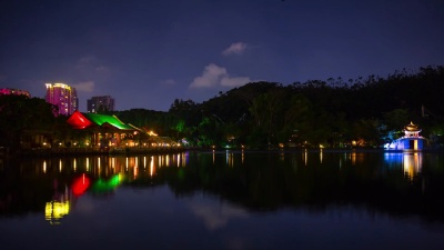 中国夜光珠海市著名公园湖泊全景  timelapse
