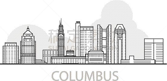 俄亥俄州,都市风景,城市天际线,哥伦布,名声,直的,现代,线条画,草图,剪影