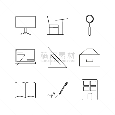轮廓,直的,图标集,计算机图标,办公室,三角板,黑板,图像,书桌,棍