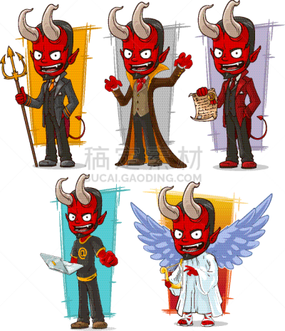 性格,恶魔,天使,卡通,舞台,分离着色,白色,红色,黄金