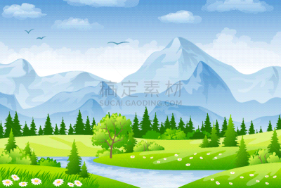 夏天,地形,山,草地,自然,图像,草,动物,鸟类,花