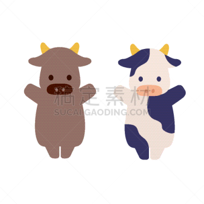 母牛,矢量,绘画插图,日本,野牛,新年,2021,数码图形,华丽的,贺卡