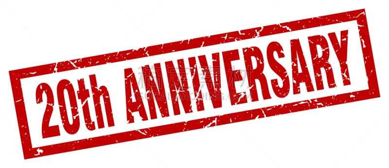 红色,橡皮章,第二十周年,正方形,分离着色,数字20,周年纪念,白色背景,剥皮器,模板
