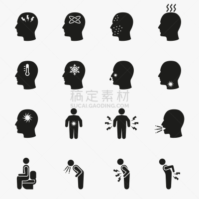 计算机图标,症状,健康保健,人,男人,头痛,图像,喉咙,生病,咳嗽
