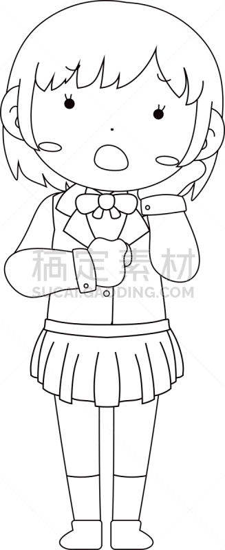 可爱的,女生,轮廓,注视镜头,惊骇,一个人,引座员,女人,女高中生,面部表情