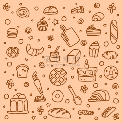 设备用品,乱画,面包店,可爱的,百吉饼,咖啡杯,蛋糕,杯,面包,食品