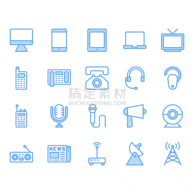设备用品,图标集,商务,计算机,电子邮件,信函,电视机,药丸,耳机,沟通