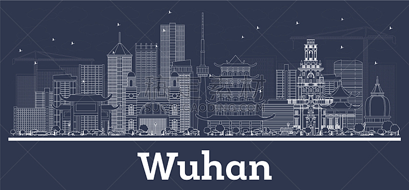 outline wuhan china city skyline with white