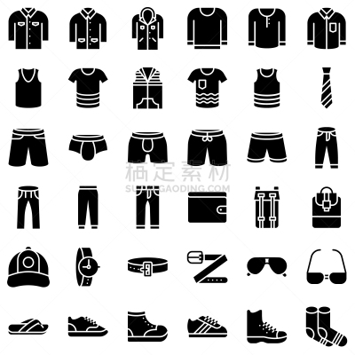衣服,男人,稳定,图标集,时尚,袜子,外衣,衬衫,裤子,鞋具
