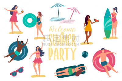 夏天,性格,海滩,女人,节日,欢乐,户外,聚会,休闲,放松