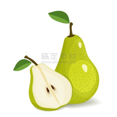 梨,分离着色,绿色,白色背景,清新,食品,维生素,熟的,甜点心,水果