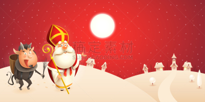 夜晚,城镇,冬天,克朗普斯,背景,都市风光,公亩,红松,贺卡,玩具