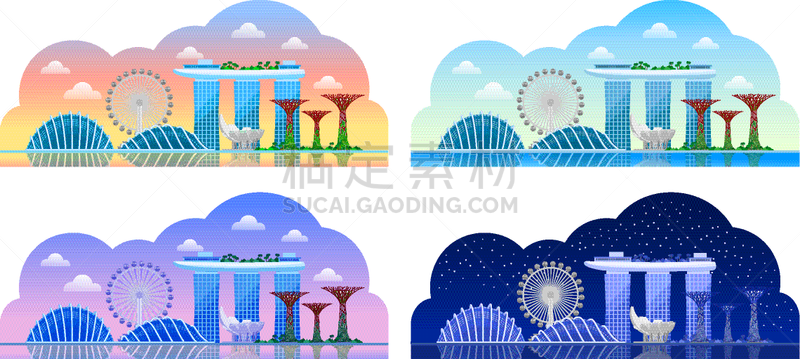 自然美,全景,水平画幅,新加坡,名声,云,天气,游艇码头,建筑,剪影