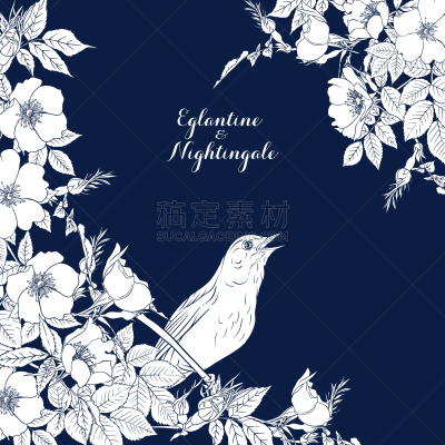 夜莺,狗,玫瑰,请柬,浪漫,婚礼,鸟类,爱,复古,绘制