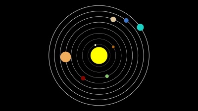 太阳系中行星围绕太阳运行的矢量图解风格