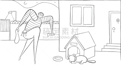 狗,盗贼,绘画插图,房屋,矢量,动物脚趾,努力,夜晚,步行,睡觉
