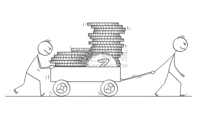绘画插图,卡通,手推车,男商人,男人,矢量,购物车,数字2