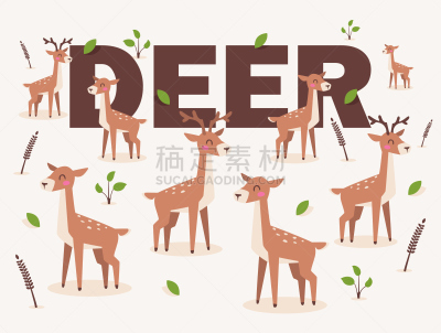 可爱的,动物,绘画插图,幼小动物,幸福,轴鹿,鹿,矢量,式样,驯鹿