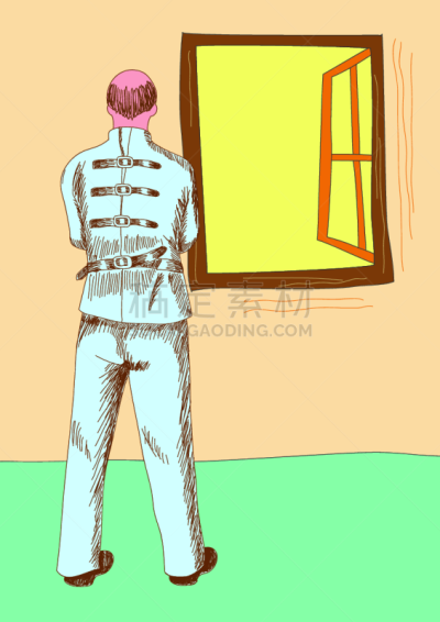 衣服,男人,拘束衣,分离着色,寂寞,安全,矢量,窗户,户外,生病