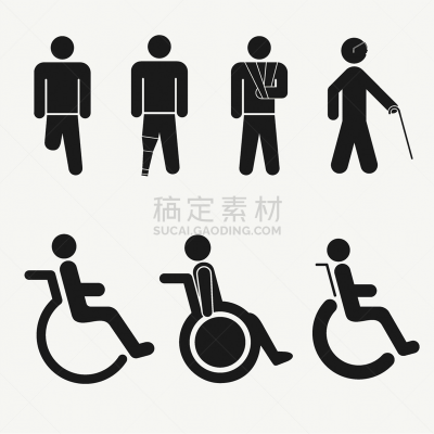 肢体缺损,计算机图标,老年男人,健康保健,易接近性,脑部,狗,女人,手杖,能力缺陷者
