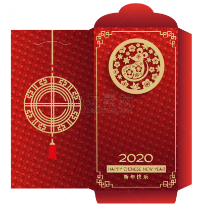 2020,红色,垂直画幅,春节,传统,信封,传统节日,问候