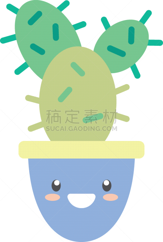 isolated kawaii cactus inside pot flat style icon