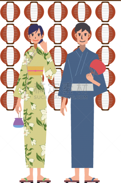 绘画插图,音乐节,便装和服,盂兰盆节,和服,男人,垂直画幅,异性恋,七夕节,图像