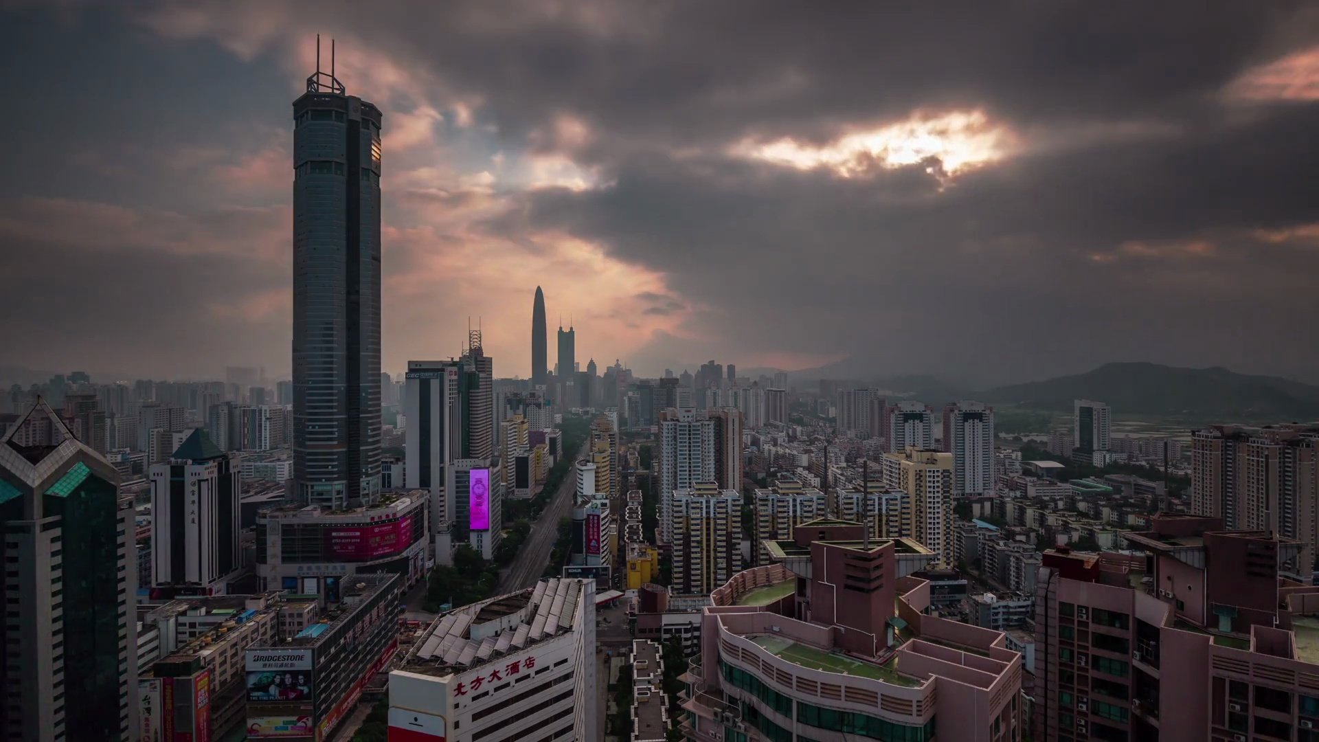 中国日落日出多云深圳城市全景 延时摄影