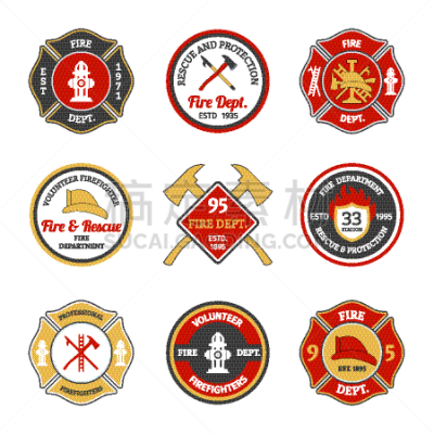 消防员,背景分离,卡车,汽车,斧,设备用品,证章,绘画插图,标签,警铃