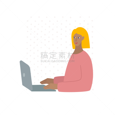 笔记本电脑,绘画插图,青年女人,性格,工作
