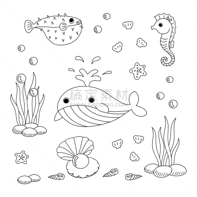动物,乱画,手,海洋,水生植物,性格,海洋生命,布置,绘制