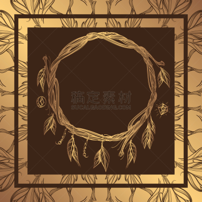 枝,圆形,黄金,边框,华丽的,柳条,梦符咒,做,装饰