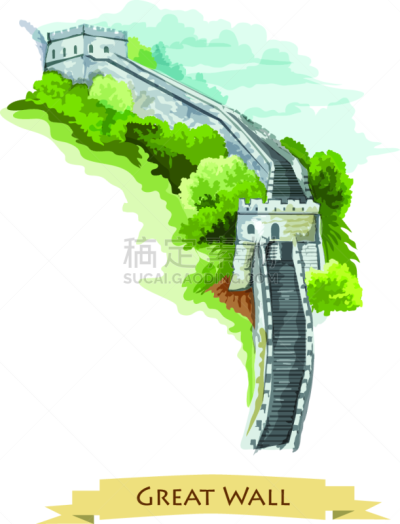长城,水彩画,明信片,非凡的,名声,度假